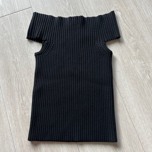 Kate Spade Off The Shoulder Sweater Top Cropped Large Fits Smaller Black Ribbed - Picture 3 of 13